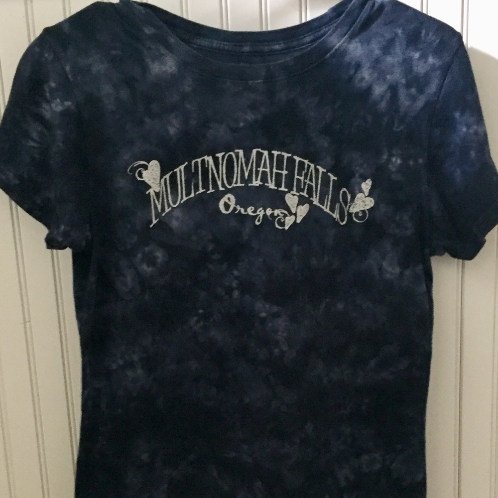 Navy tie dye Multnomah Falls Oregon tee